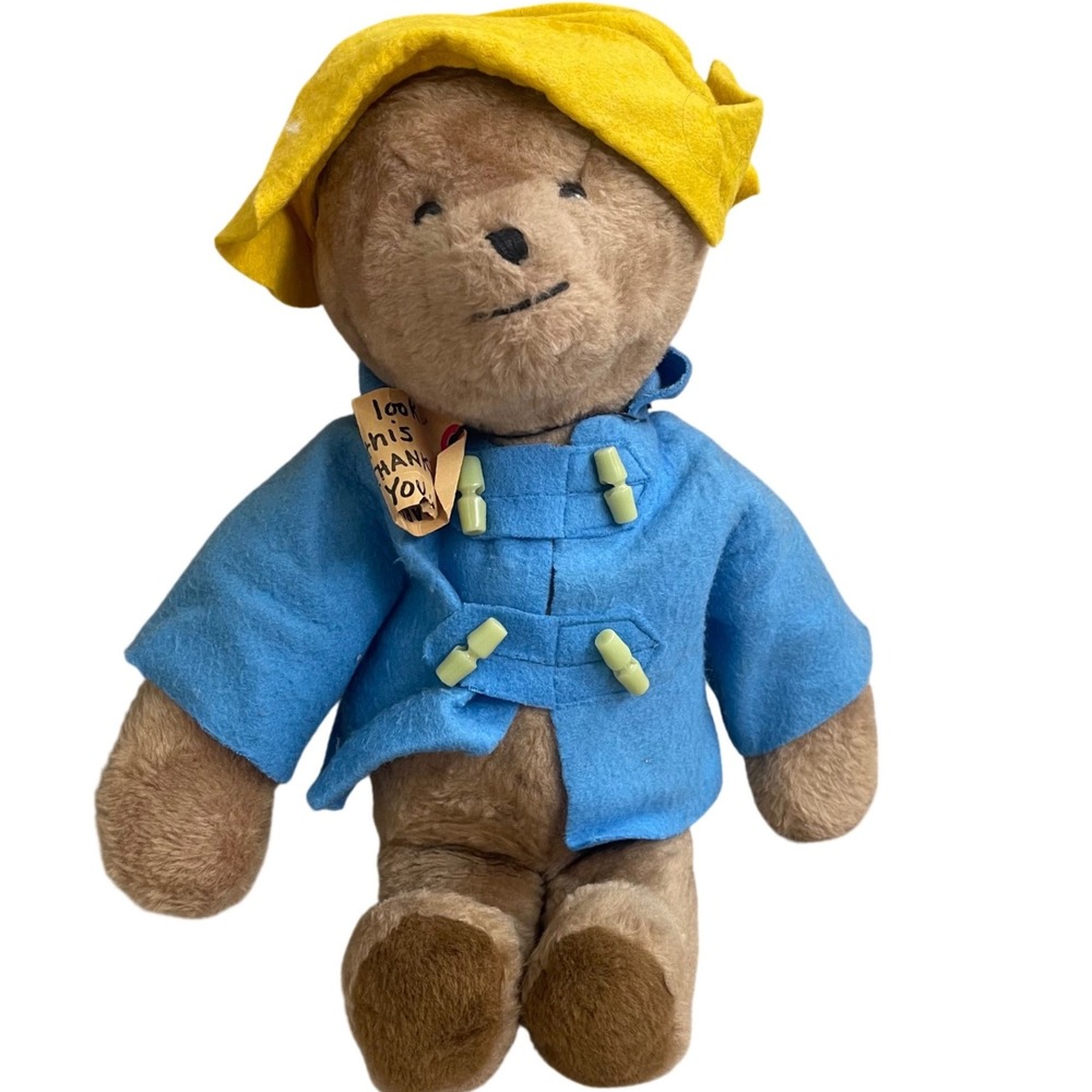 Vintage 1975?? Eden Toys Paddington Bear Plush 17" with Original Tag & Blue Coat